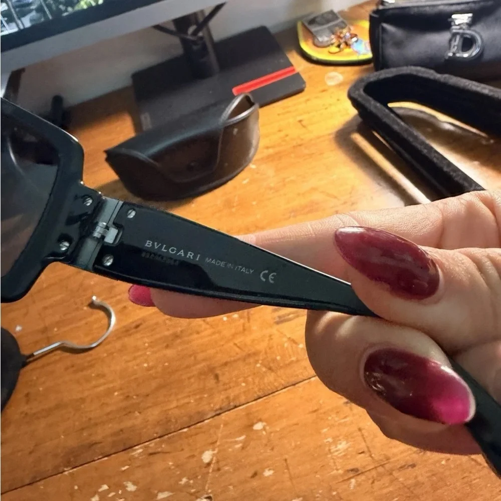 Bulgari Black Sunglasses with Crystal Square Accent with case